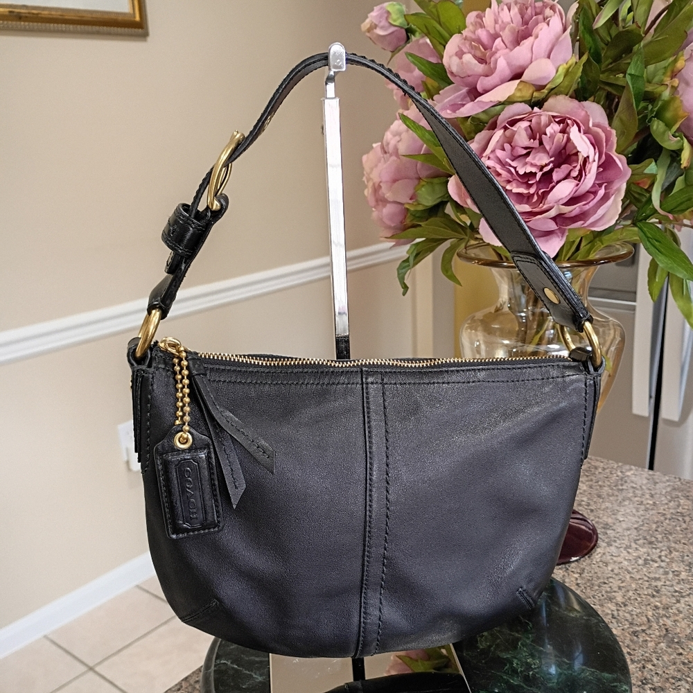 COACH Mini Black Soft Pebbled Leather Hobo Shoulder Bag Y2k
